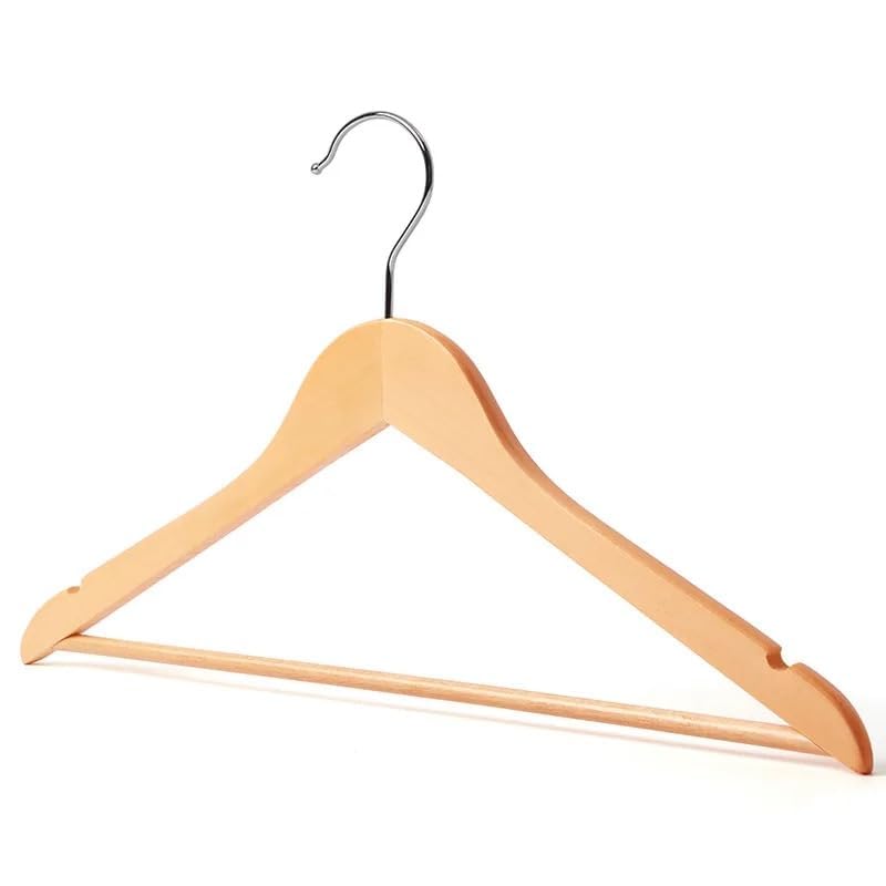 VIO® 10 Pack Natural Non Slip Wooden Hangers With 360° Rotatable Hook For Coat Shirt Suit Jacket Pants Skirt Dress Tops Bottoms Clothes Smooth Finish With Notches for Camisoles Spaghetti Straps (10)