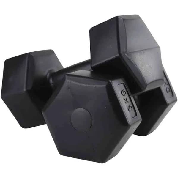 VIO Top Grade PVC Hexa Shape Dumbbell, Filled with Sand and Cement Fixed Weight Dumbbell SINGLE (3 KG)