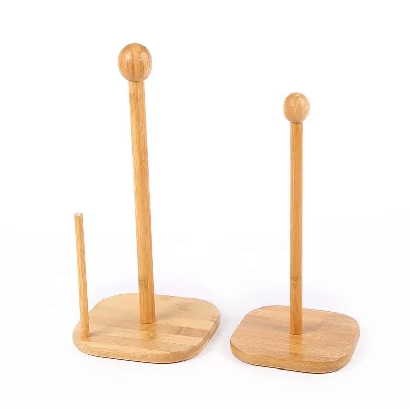 VIO Bamboo Paper Towel Holder Tissue Paper Holder Toilet Paper Roll Stand Counter Top Bamboo Stand Up Paper Holder for Rolls Used in Kitchen Living Room Bathroom Toilet (SQUARE)