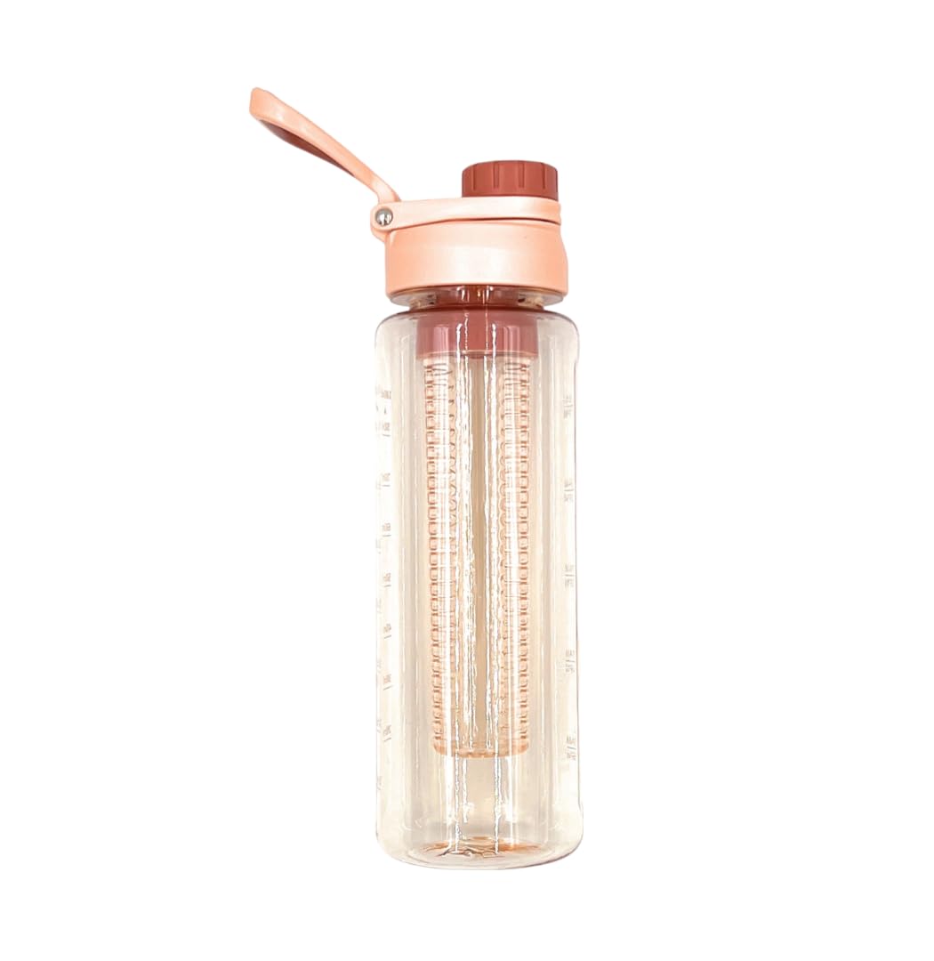 VIO® Leakproof Plastic Bottle with Infuser Chamber Detox Drink Water Bottle Durable Fruit Tea Infuser Wide Mouth Opening 1000 ML Ideal for Home Office Travel Gym Yoga Running Exercise Summer (Peach)