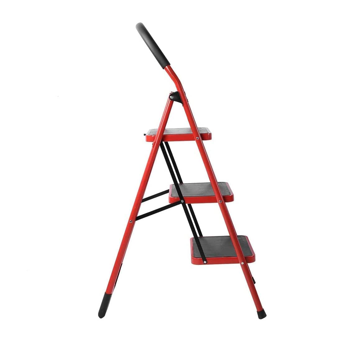 VIO Step Ladder Folding Step Stool Stepladders with Anti-Slip and Wide Pedal for Home and Kitchen Use Space Saving (Red) (3 step ladder)