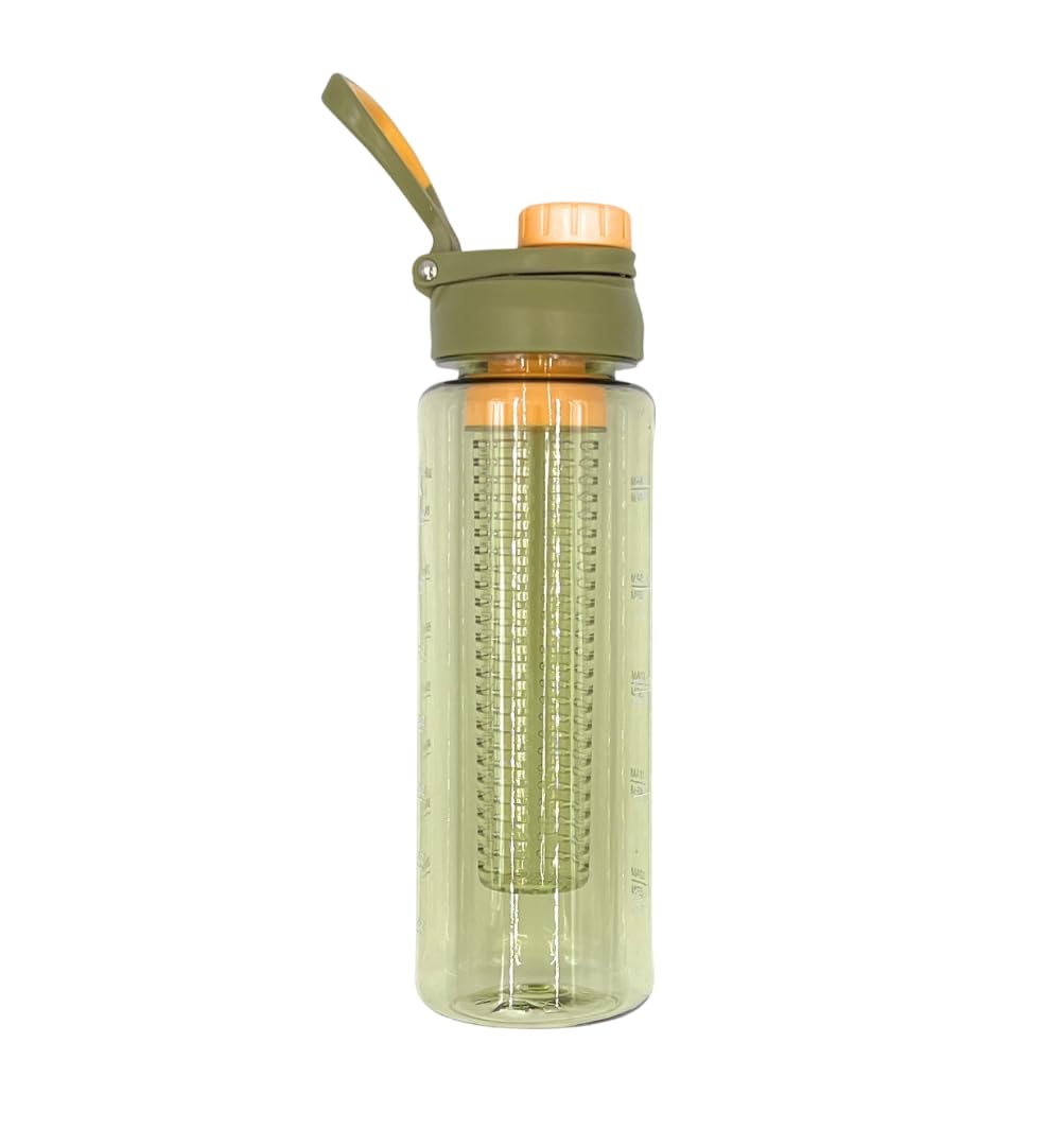 VIO® Leakproof Plastic Bottle with Infuser Chamber Detox Drink Water Bottle Durable Fruit Tea Infuser Wide Mouth Opening 1000 ML Ideal for Home Office Travel Gym Yoga Running Exercise Summer (Green)