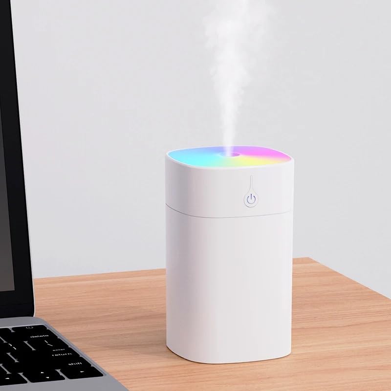 VIO® Mini Portable Rainbow Cup Humidifier with USB Connecter Small Cool Mist Aromatherapy Air Humidifier Large Spray Humidification LED Night Light Suitable for Cars Office Bedroom Home (White 350ML)