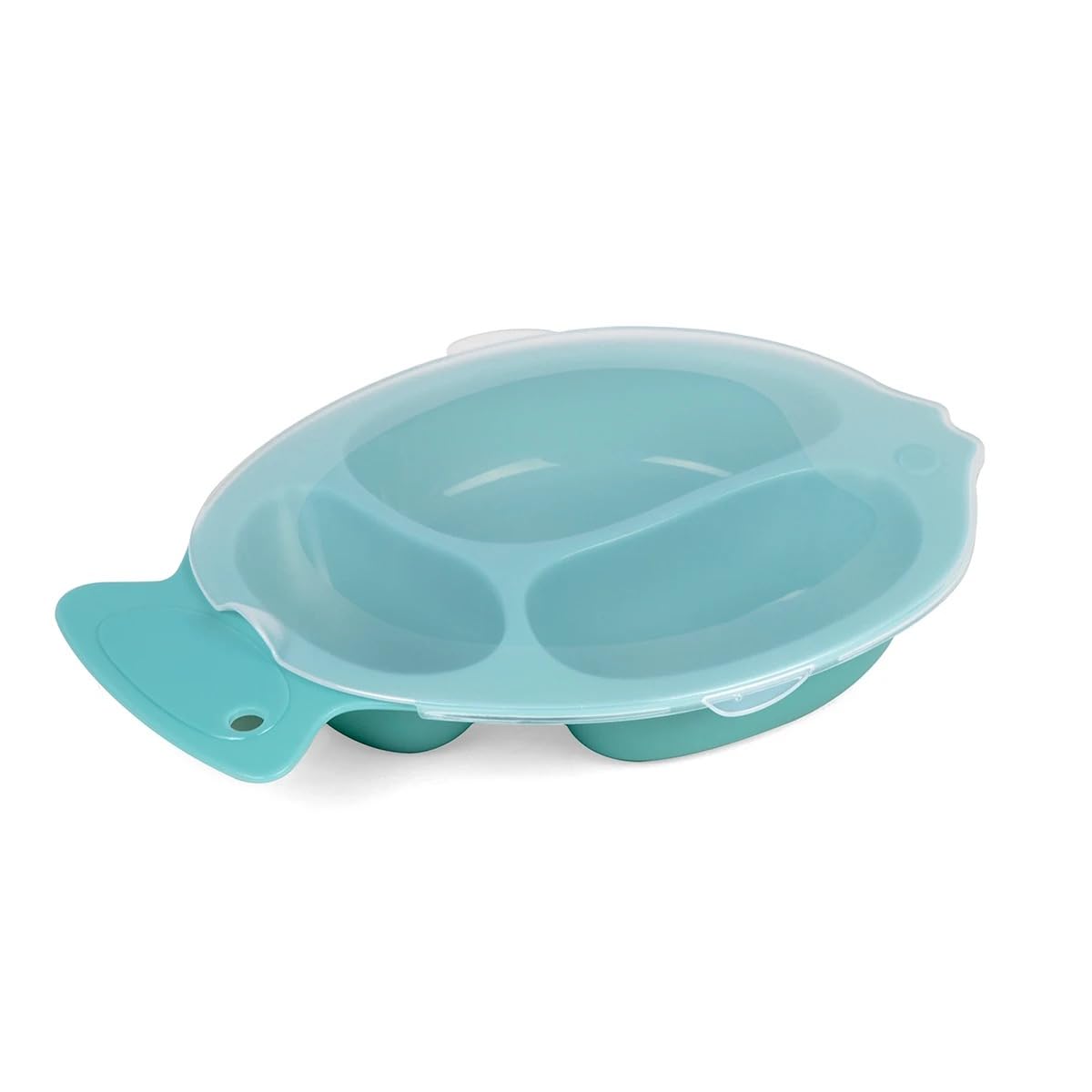 VIO® Kids Toddlers Baby Food Plate Non Toxic Safe PP Material Divided Sections Child Led Weaning Self Feeding Kids Home Travel Quality Fish Shape Plate Anti Slip Base Cover Lid Cutlery Set (Blue)