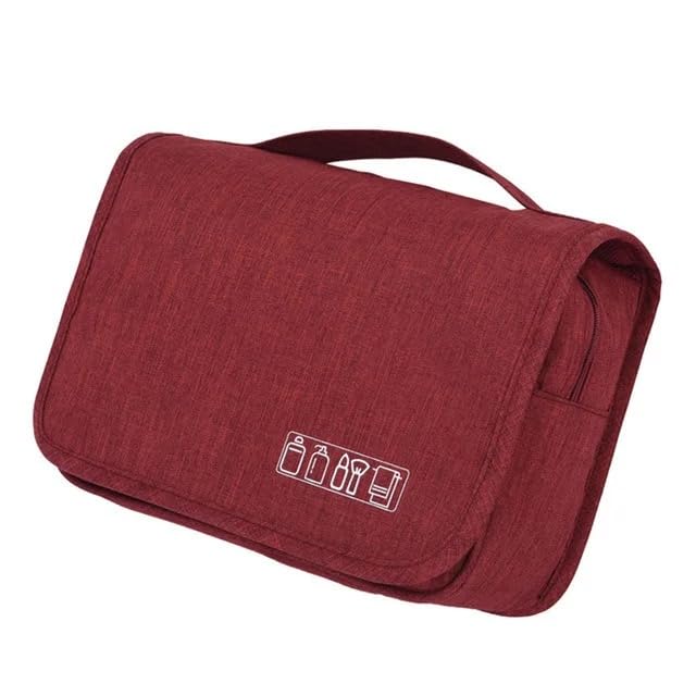 VIO Travel Toiletry Bag Organizer, Waterproof Multiple Compartment Hanging Cosmetics, Shaving, Grooming Storage Bag, Multi-pocket Portable Makeup Organizer Bag with Hook for Men and Women (Maroon Red)