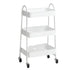 VIO 3 Tier Utility Rolling Plastic Storage Cart Trolley with Wheels Handle Multifunational Easy Assembly Storage Basket Organizer Shelves for Home Kitchen Bedroom Bathroom Office (Metal White)