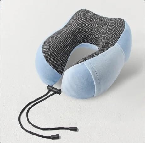 VIO Travel Pillow Memory Foam Neck Pillow U Shape Head Pillow Comfortable Breathable Cover Pillow for Car Airplane Bus Train Travel Home Use (Light Blue)