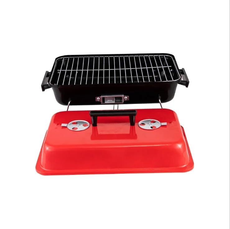 VIO Barbecue Grill Stainless Steel Charcoal Grill Foldable Durable Outdoor Household Camping BBQ Smoker for Outdoor Cooking Picnic Patio Backyard Camping Cooking (Barbecue with Red Lid)