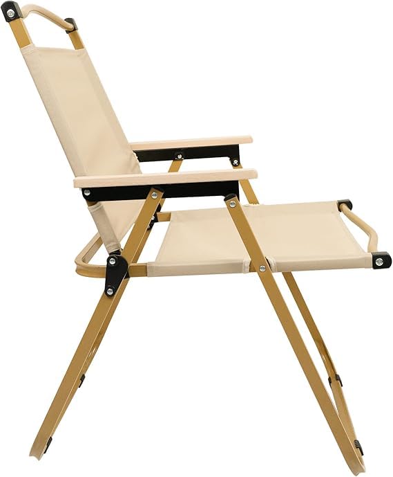 VIO®Portable Folding Camping Chair with Wooden Handle Lightweight Aluminum Backpack Chair for Beach Picnic Hiking Collapsible Outdoor Chair for Sand Lawn Concert and Travel (Beige)