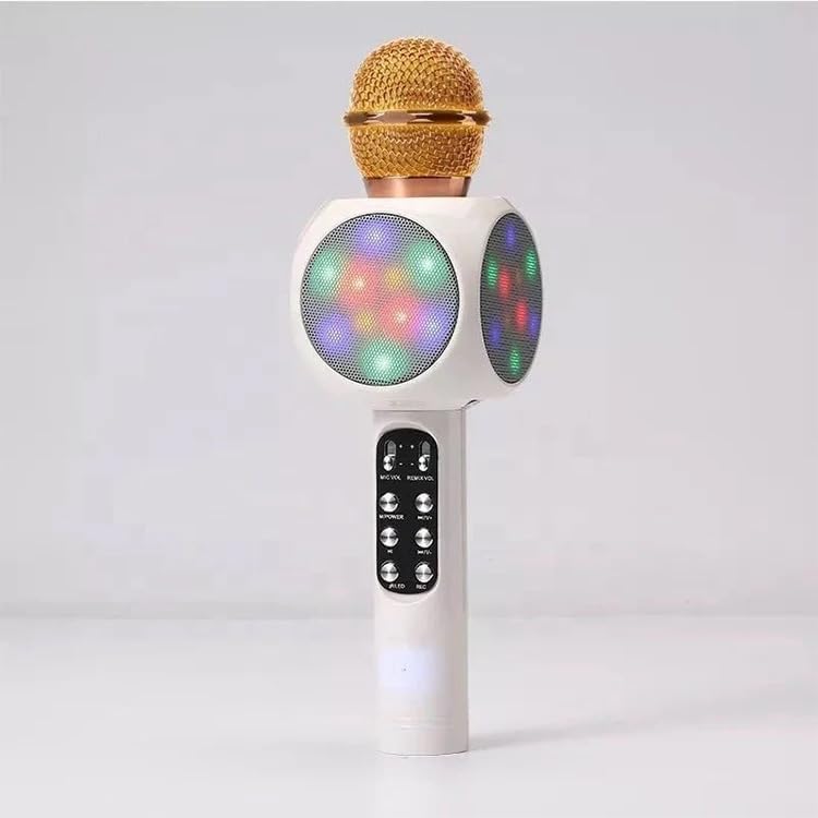 VIO Wireless 4 in 1 Bluetooth Karaoke Microphone, Handheld Portable Speaker Machine, Home KTV Player with Record Function, Compatible with Android & iOS Devices (Rose Gold-White)