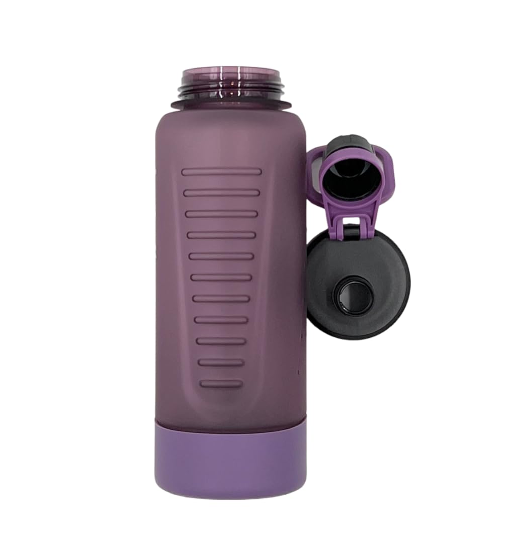 VIO® Sports Water Bottle Time Marker Leak Proof Reusable Motivational Drinking Fitness 1L Jug Portable Sturdy Daily Use Anti Slip Base Drinkware for Men Women Kids School Sports Fitness (Purple)