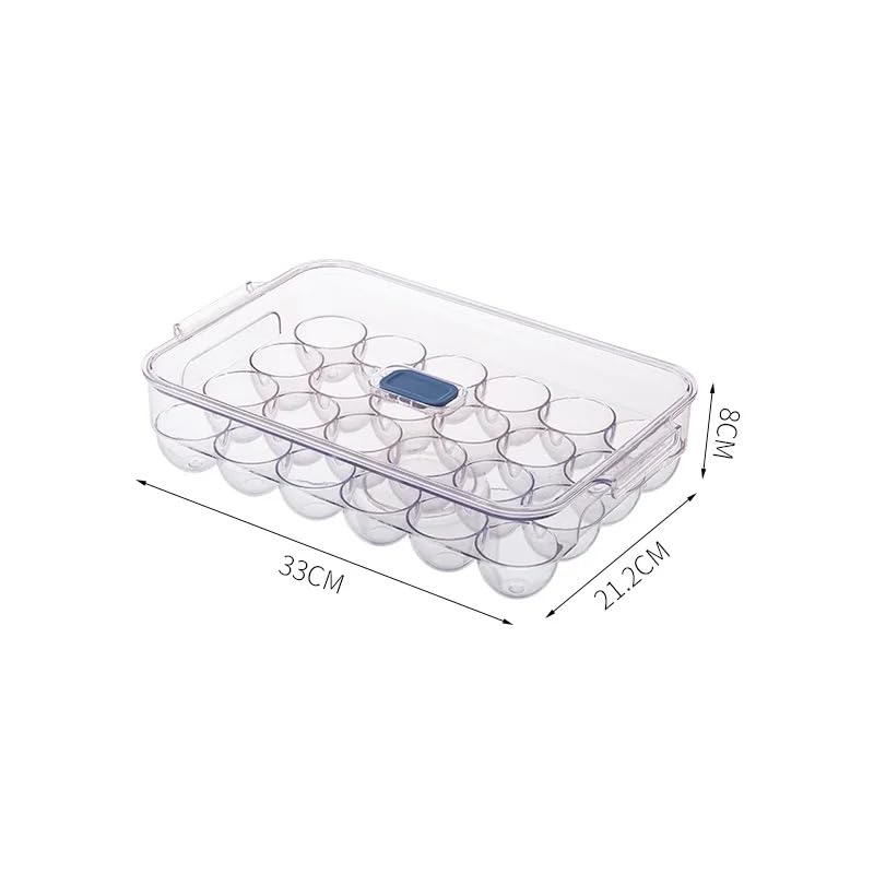 VIO Egg Holder for Refrigerator, Reusable Plastic Egg Organiser, Plastic Egg Storage Container, Clear Stackable Egg Tray with Lid, Clear Fridge Storage Box, Holds 24 Eggs (Clear-Blue Crisper)