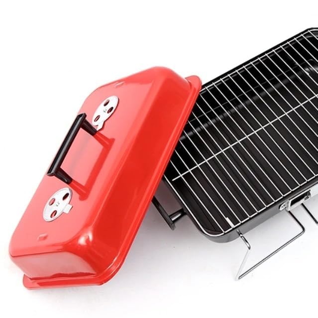 VIO Barbecue Grill Stainless Steel Charcoal Grill Foldable Durable Outdoor Household Camping BBQ Smoker for Outdoor Cooking Picnic Patio Backyard Camping Cooking (Barbecue with Red Lid)