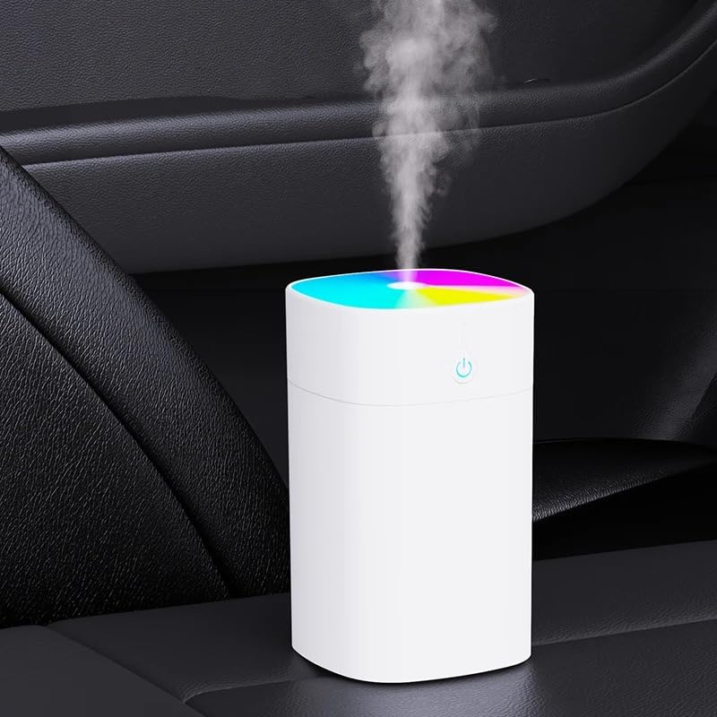 VIO® Mini Portable Rainbow Cup Humidifier with USB Connecter Small Cool Mist Aromatherapy Air Humidifier Large Spray Humidification LED Night Light Suitable for Cars Office Bedroom Home (White 350ML)