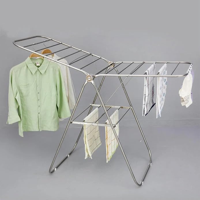 VIO® Cloth Drying Rack Stainless Steel Gullwing Laundry Clothes Rack Foldable Collapsible Space Saving Easy Storage Clothes Dryer Stand (6 Bar) - Silver