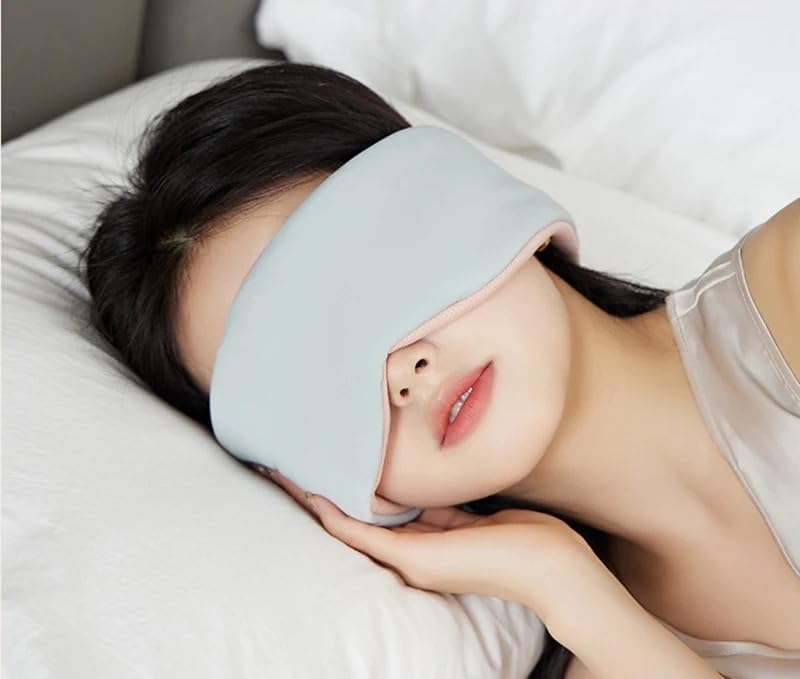 VIO® Womens Ultrasoft Reversible Sleep Eye Mask Adjustable Blackout Shade Night Blinder Light Blocking Blindfold Cover Dual Warm Cool Material for Home Travel Airplane Shift Nap (Peach Grey)