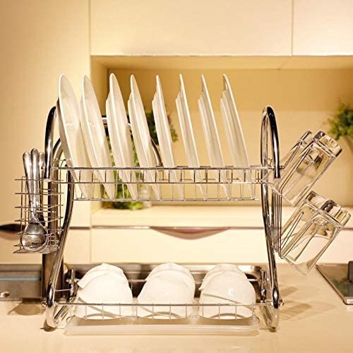 VIO 2 Tier Multifunctional Dish Drying Rack with Drain Board Dish Rack with Utensil Holder Stainless Steel, Space Saving Drying Rack for Kitchens, Restaurants, Canteens