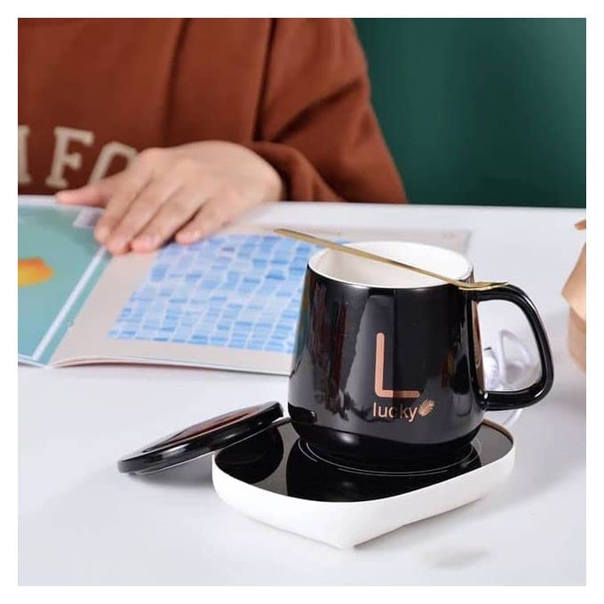 VIO Coffee Mug Warmer with Mug, Coffee Cup Mug Warmer for Desk with Auto Shut Off, Electric Beverage for Keeping Cocoa Soop Tea Water Milk Warm, Cup and Spoon (BLACK)