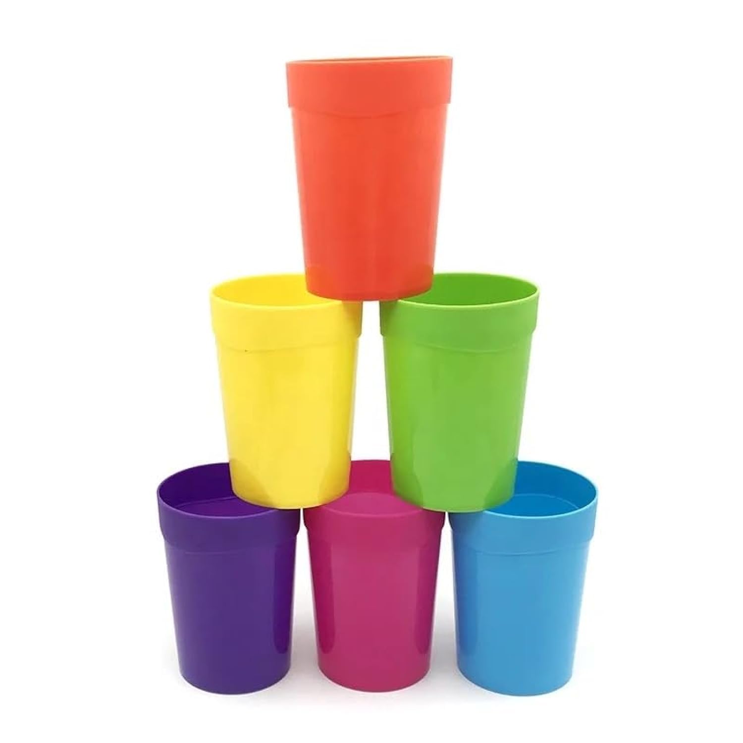 VIO 6 Pack Reusable Stackable Plastic Cups Set Colorful Drinking Tumbler Glasses Dishwasher Safe for Kids Children Toddlers Adult