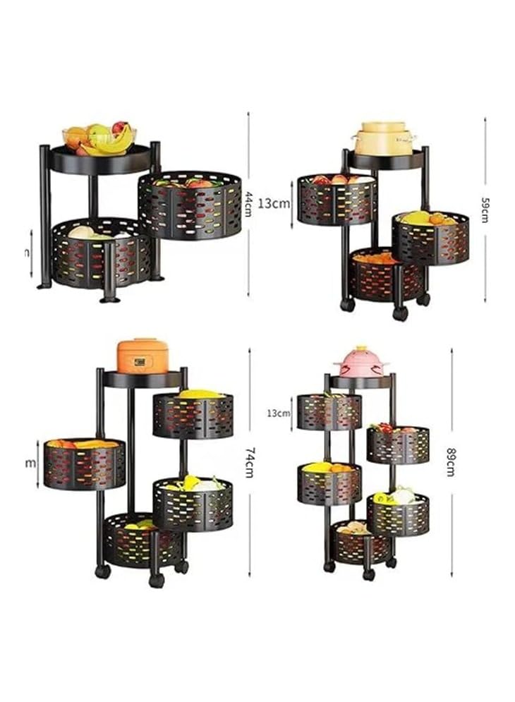 VIO® 3 Tier Rotating Storage Shelves Rack for Kitchen Multi Layer Removable Basket Organizer on Rolling Wheels for Fruits Vegetables and Groceries