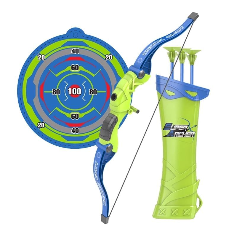 VIO® Childrens Archery Toy Set Kids Bow and Arrow Set With 3 Suction Cup Arrows Bow Target Quiver Kids Indoor Outdoor Pretend Play Hunting Game Gifts for Boys Girls Ages 6 To 14 Years (Blue)