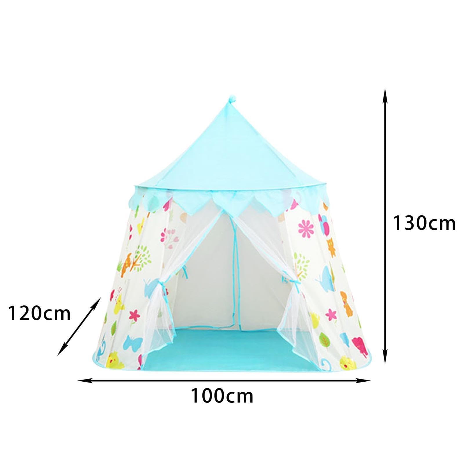 VIO Princess Castle, Play Tent, Large Kids Tent, Hexagonal Kids Playhouse for Indoor & Outdoor Use, Size 120cm * 120cm (Blue with Print)