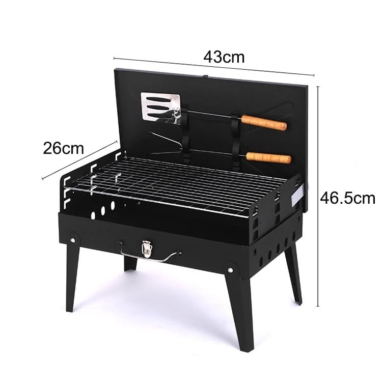 VIO Barbecue Grill Stainless Steel Charcoal Grill Foldable Durable Outdoor Household Camping BBQ Smoker for Outdoor Cooking Picnic Patio Backyard Camping Cooking (Medium with Accessories 45*42*25 CM)