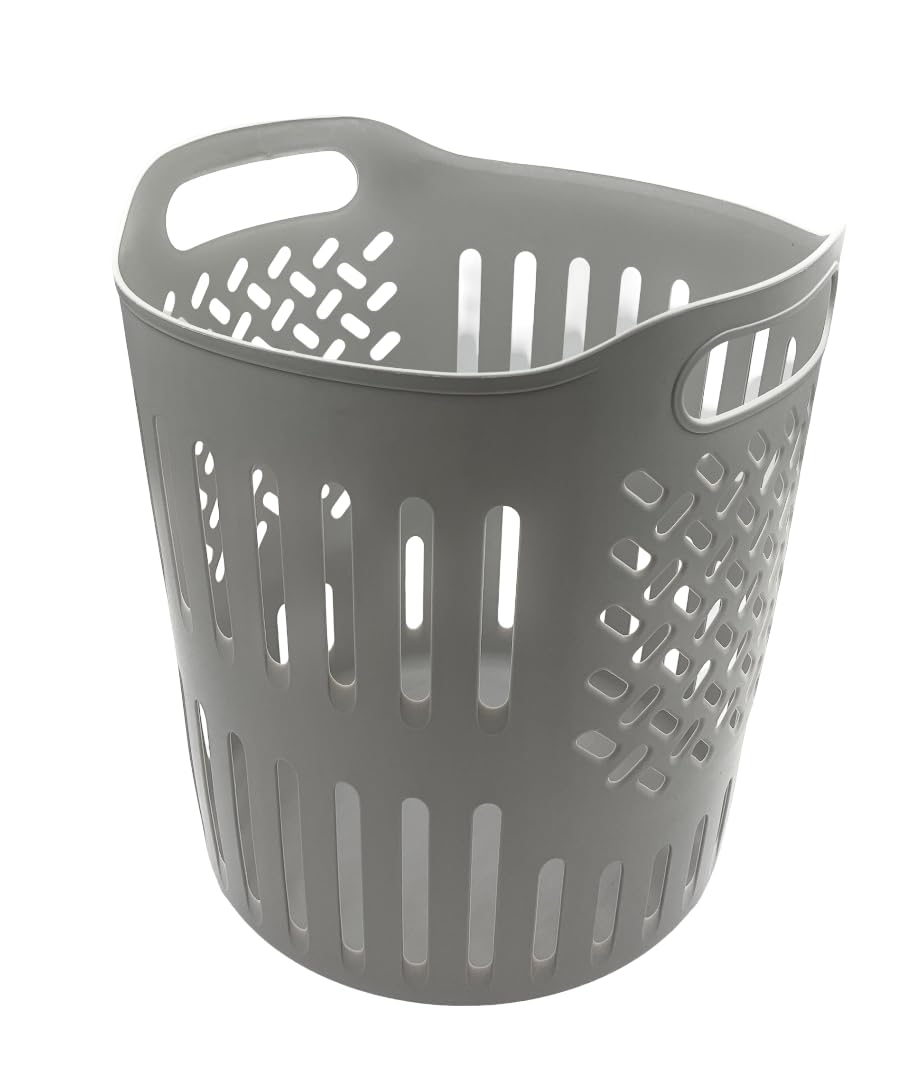 VIO Plastic Laundry Bin, Multi-Purpose Flexible Laundry Storage Basket Hamper, Light Weight and Durable Large Dirty Clothes Organizer Basket with Handles (45 Liter) (Grey)