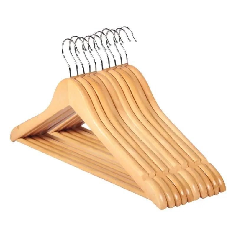 VIO® 10 Pack Natural Non Slip Wooden Hangers With 360° Rotatable Hook For Coat Shirt Suit Jacket Pants Skirt Dress Tops Bottoms Clothes Smooth Finish With Notches for Camisoles Spaghetti Straps (10)