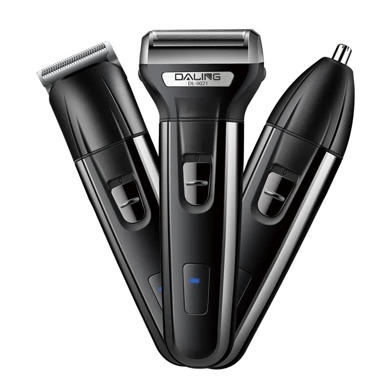 VIO Professional 3 In 1 Electric Rechargeable Mens Shaver Hair Trimmer Nose Hair Trimmer Grooming Kit with Replaceable Head (BLACK)