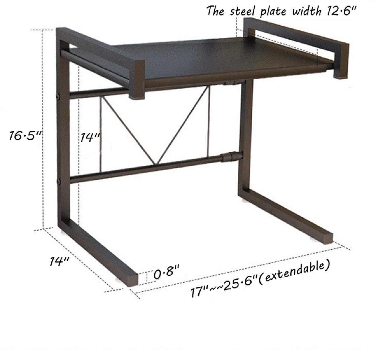 VIO Metal Microwave Oven Rack Toaster Stand Shelf Expandable Kitchen Supplies Tableware Storage Counter Space Saver Cabinet Organizer Spice Holder with 3 Hooks, 60lbs Weight Capacity Black