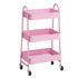 VIO 3 Tier Utility Rolling Plastic Storage Cart Trolley with Wheels Handle Multifunational Easy Assembly Storage Basket Organizer Shelves for Home Kitchen Bedroom Bathroom Office (Metal Pink)