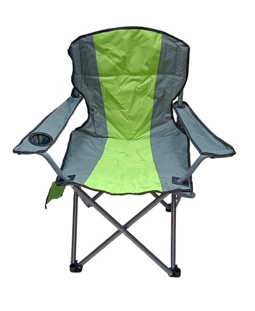 VIO Large Outdoor Chair Padded Durable Foldable Beach Chair with Bag Cup Holder for Outdoor Pool Picnic Camping Travel Fishing Lawn Supports Up to 125 KG (275LBS) (Green Grey)