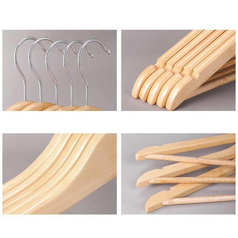 VIO® 5 Pack Natural Non Slip Wooden Hangers With 360° Rotatable Hook For Coat Shirt Suit Jacket Pants Skirt Dress Tops Bottoms Clothes Smooth Finish With Notches for Camisoles Spaghetti Straps (5)