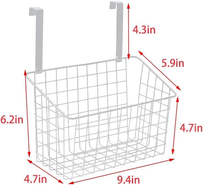 VIO Multifunctional Metal Wire Grid Hanging Storage Basket, Over the Cabinet Door Storage Organizer Rack, No-Drill Basket Holder for Kitchen, Room, Pantry, Bathroom, Home (WHITE)