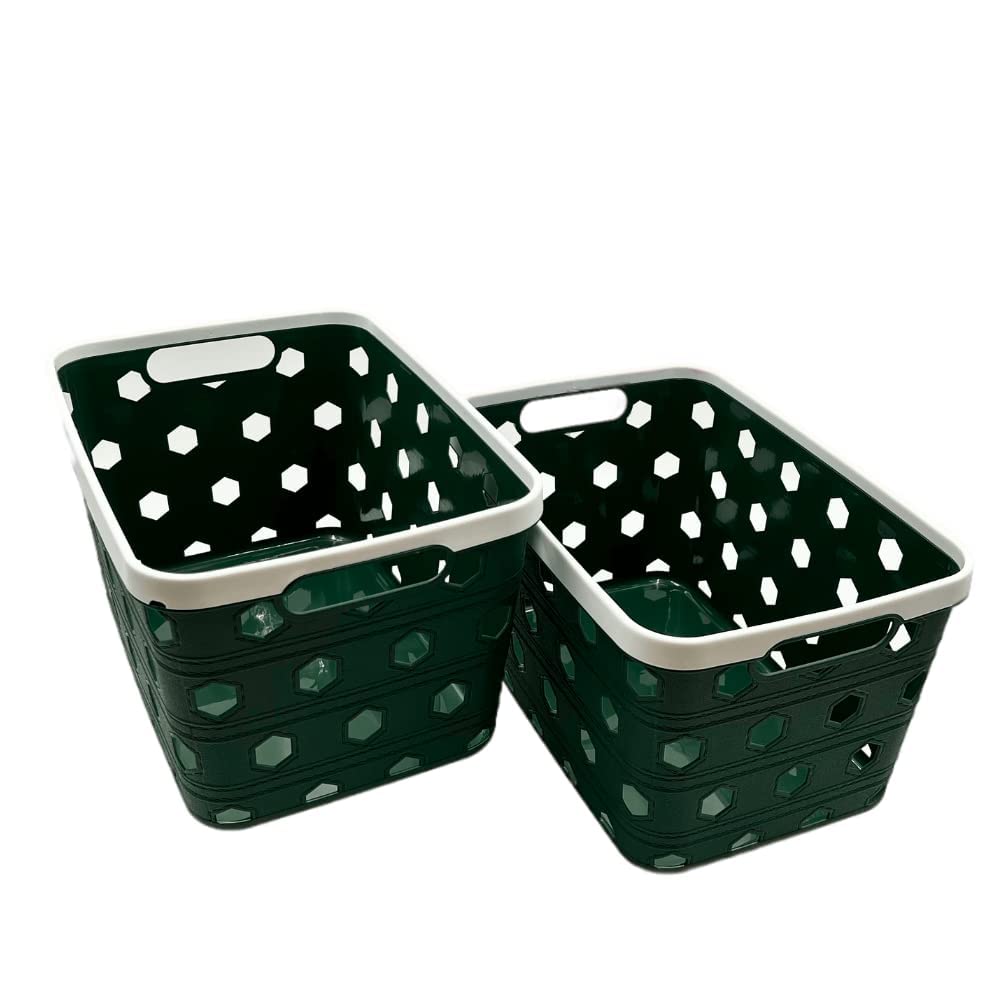 VIO 2-Pack Plastic Storage Basket, Organizer Bin for Toys, Toiletries, Fruits, Vegetables, Dry Snacks, Space Saving Utility Box for Nursery, Playroom, Bedroom, Kitchen, Home, Bathroom, Laundry Room