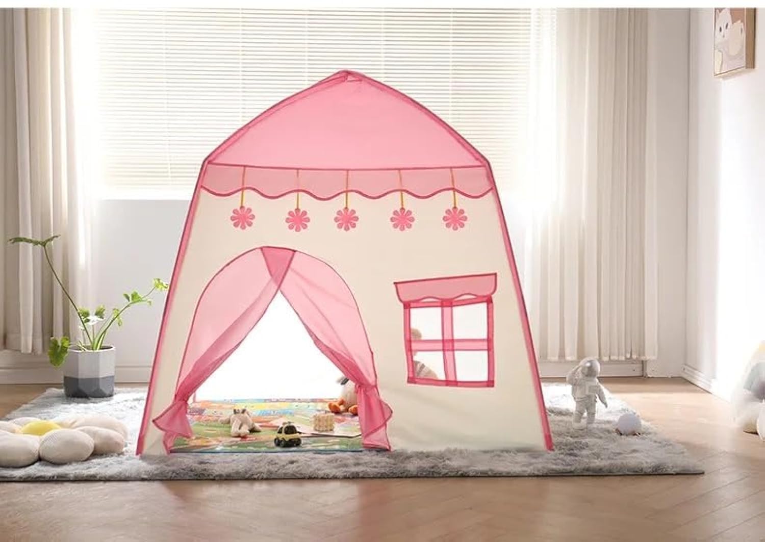 VIO Princess Castle, Play Tent, Large Kids Tent, Hexagonal Kids Playhouse for Indoor & Outdoor Use, Size 120cm * 120cm (Beige Pink)