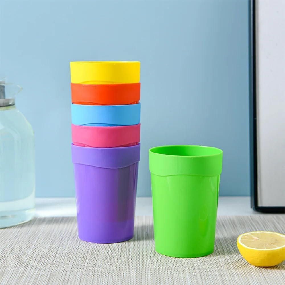 VIO 6 Pack Reusable Stackable Plastic Cups Set Colorful Drinking Tumbler Glasses Dishwasher Safe for Kids Children Toddlers Adult