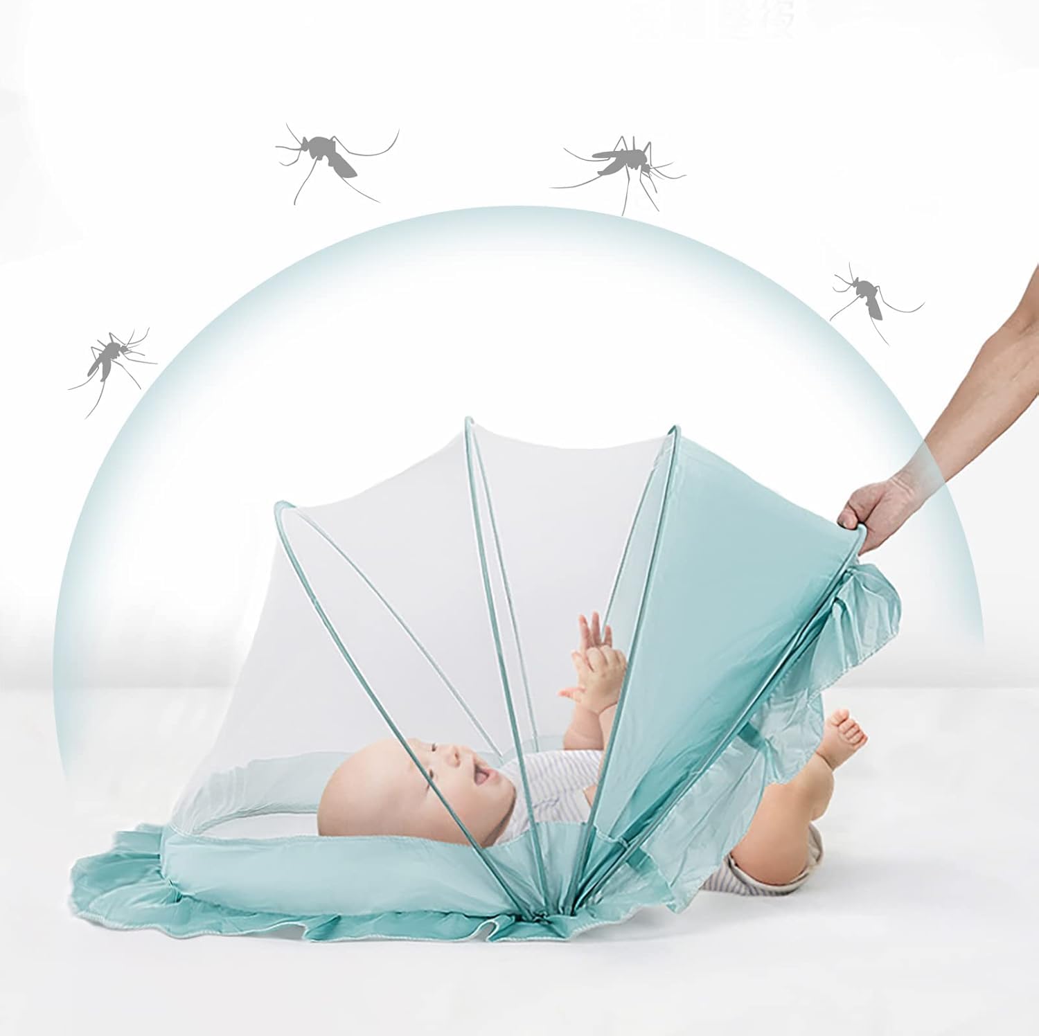 VIO® Foldable Baby Mosquito Sleep Net For Infants Babies Portable Comfortable Easy Use Flies Insects Bugs Net for Bed Cot Crib Mat Carpet Indoor Outdoor Travel 125 60 55 CM (Grey)