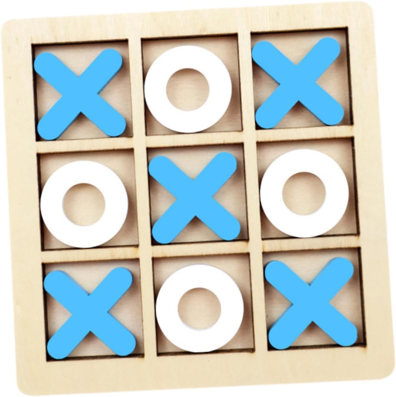 VIO® Large 30CM Classic Wooden Tic Tac Toe Educational XO Game Indoor Outdoor Portable Table Top Strategy Board Puzzle For Boys Girls Adults Kids Family Birthday Gift Party Favors (Blue White)