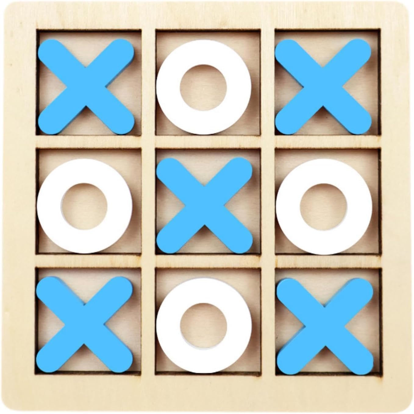 VIO® Large 30CM Classic Wooden Tic Tac Toe Educational XO Game Indoor Outdoor Portable Table Top Strategy Board Puzzle For Boys Girls Adults Kids Family Birthday Gift Party Favors (Blue White)