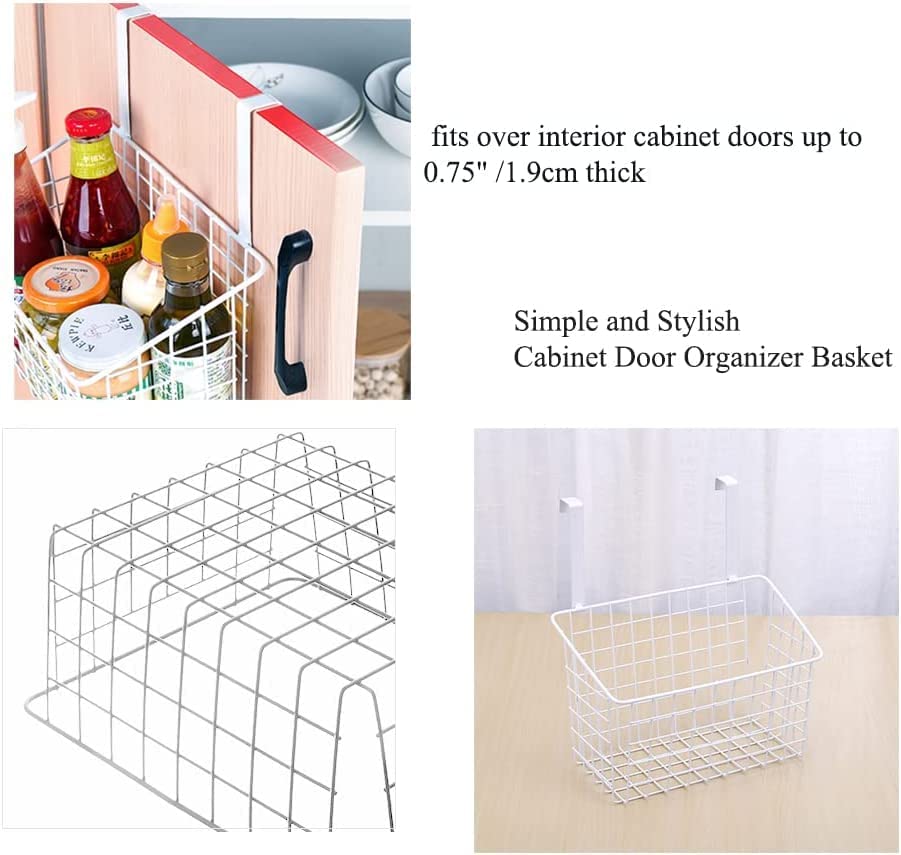 VIO Multifunctional Metal Wire Grid Hanging Storage Basket, Over the Cabinet Door Storage Organizer Rack, No-Drill Basket Holder for Kitchen, Room, Pantry, Bathroom, Home (WHITE)