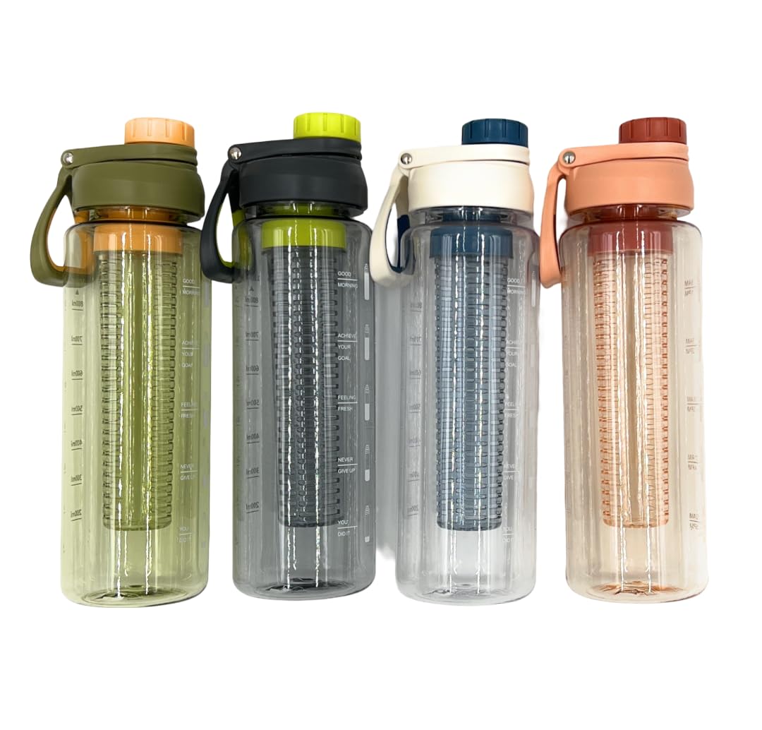 VIO® Leakproof Plastic Bottle with Infuser Chamber Detox Drink Water Bottle Durable Fruit Tea Infuser Wide Mouth Opening 1000 ML Ideal for Home Office Travel Gym Yoga Running Exercise Summer (Green)