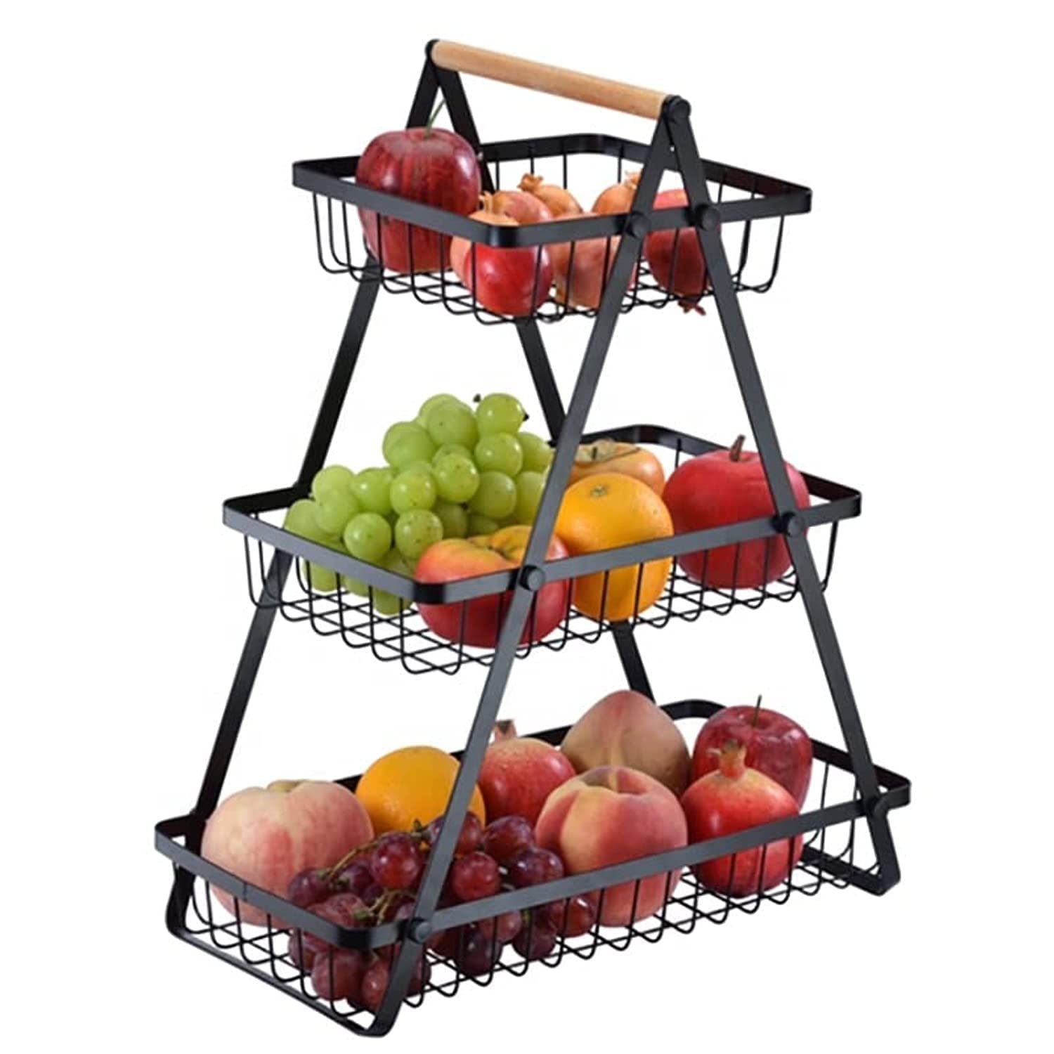 VIO 3-Tier Countertop Metal Fruit Basket, Fruit Bowl, Bread Basket, Vegetable Holder for Kitchen Storage Stand (Black)