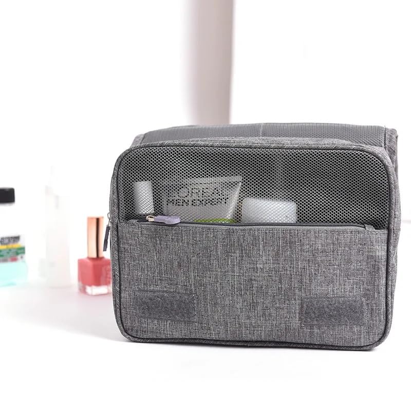 VIO Travel Toiletry Bag Organizer, Waterproof Multiple Compartment Hanging Cosmetics, Shaving, Grooming Storage Bag, Multi-pocket Portable Makeup Organizer Bag with Hook for Men and Women (Grey)