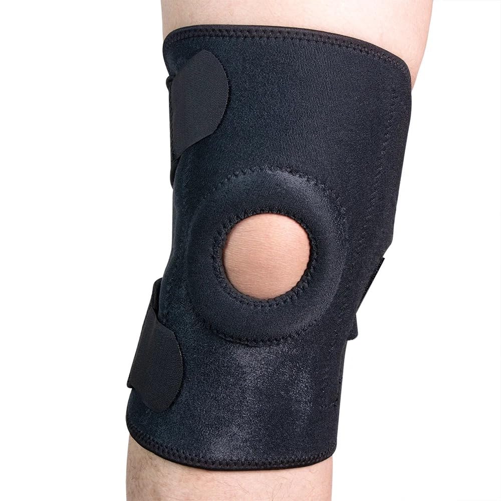 VIO® Adjustable Knee Compression Sleeve Open Patella Knee Brace Neoprene Knee Pad Support for Weightlifting Gym Powerlifting Workout Protective Gear Stabilizer for Sports Hiking Cycling (Black)