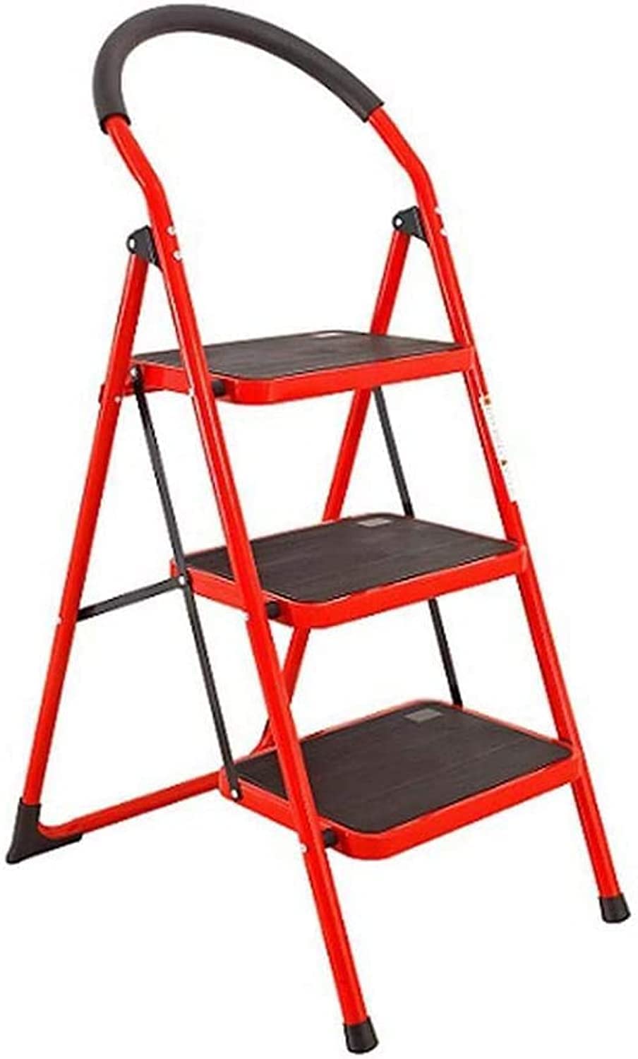 VIO Step Ladder Folding Step Stool Stepladders with Anti-Slip and Wide Pedal for Home and Kitchen Use Space Saving (Red) (3 step ladder)