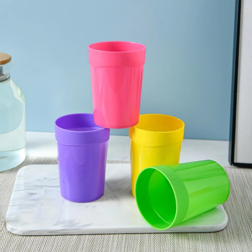 VIO 6 Pack Reusable Stackable Plastic Cups Set Colorful Drinking Tumbler Glasses Dishwasher Safe for Kids Children Toddlers Adult