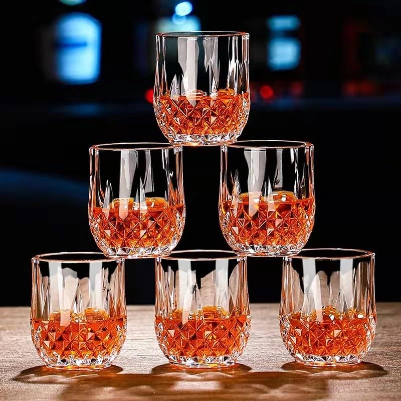 VIO® 6 Pack Crystal Whiskey Bar Glasses Old Fashioned Cocktail Liquor Glass Tumblers for Drinking Bourbon Whiskey Scotch Rum Vodka Cognac Cocktails Set of 6 PC (Clear 200 ML)