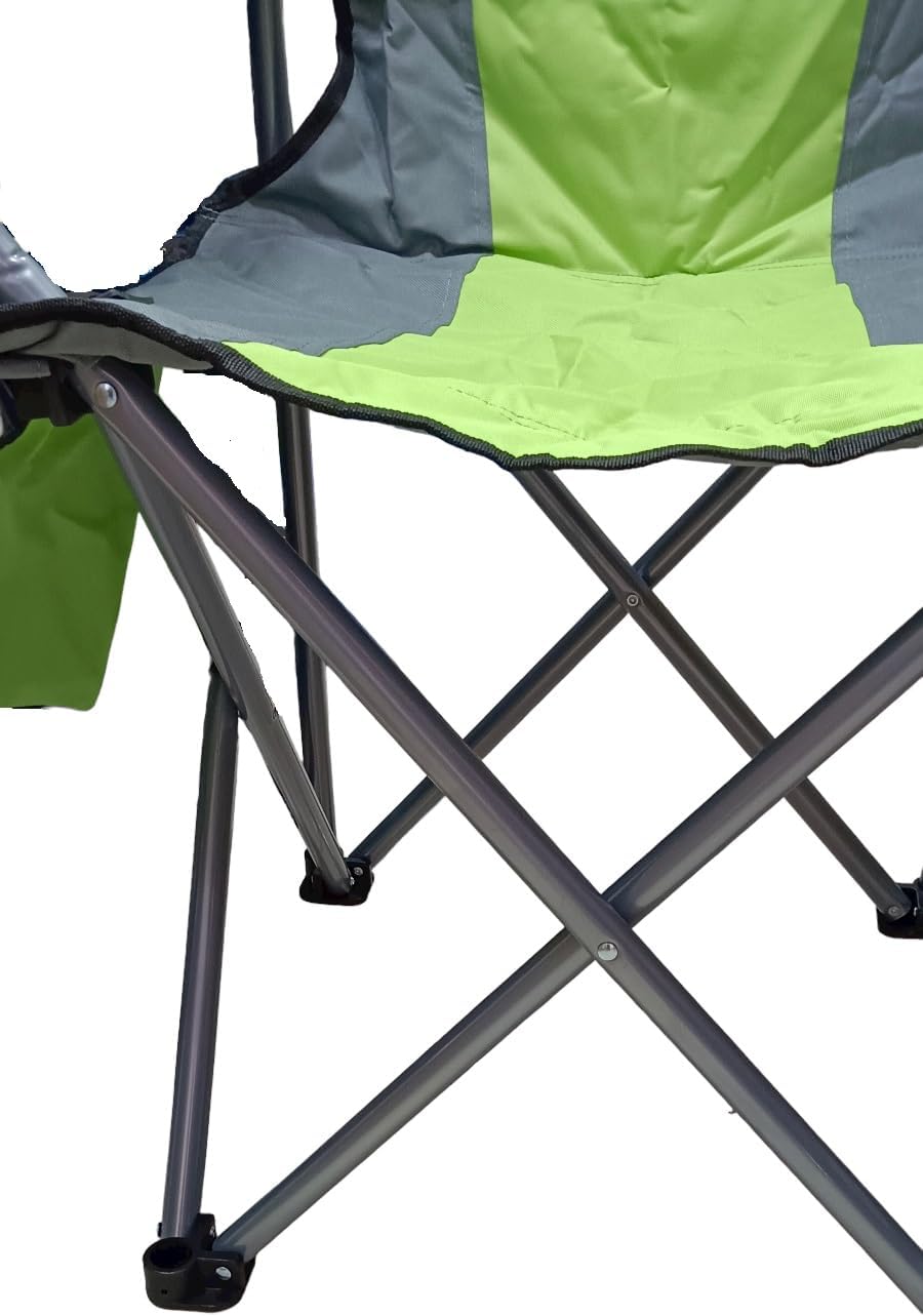 VIO Large Outdoor Chair Padded Durable Foldable Beach Chair with Bag Cup Holder for Outdoor Pool Picnic Camping Travel Fishing Lawn Supports Up to 125 KG (275LBS) (Green Grey)